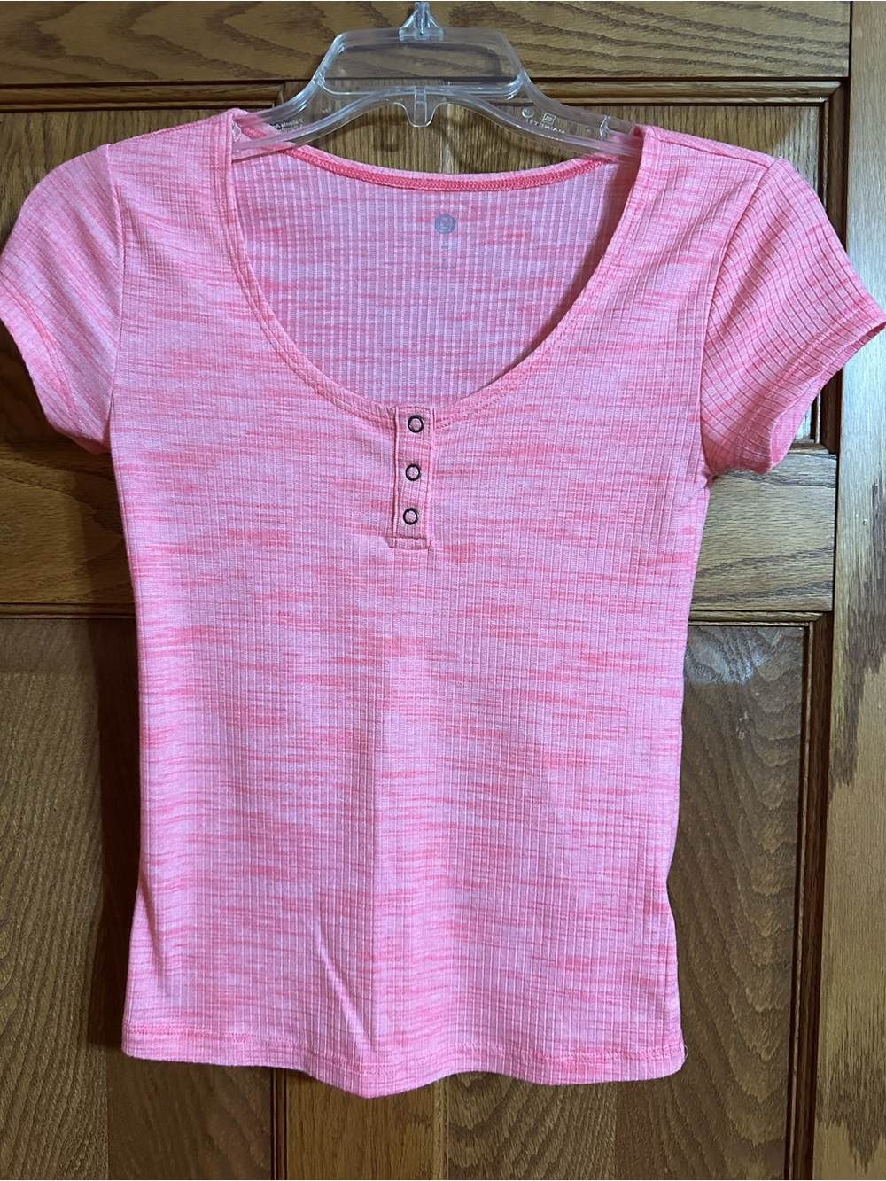 SO Pink Short Sleeve Ribbed Henley Tee